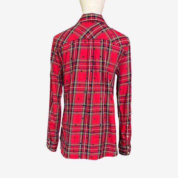Talbots Red Plaid Polka Dot Button Front Shirt Small Cotton Rayon Blend Holiday - Picture 4 of 8